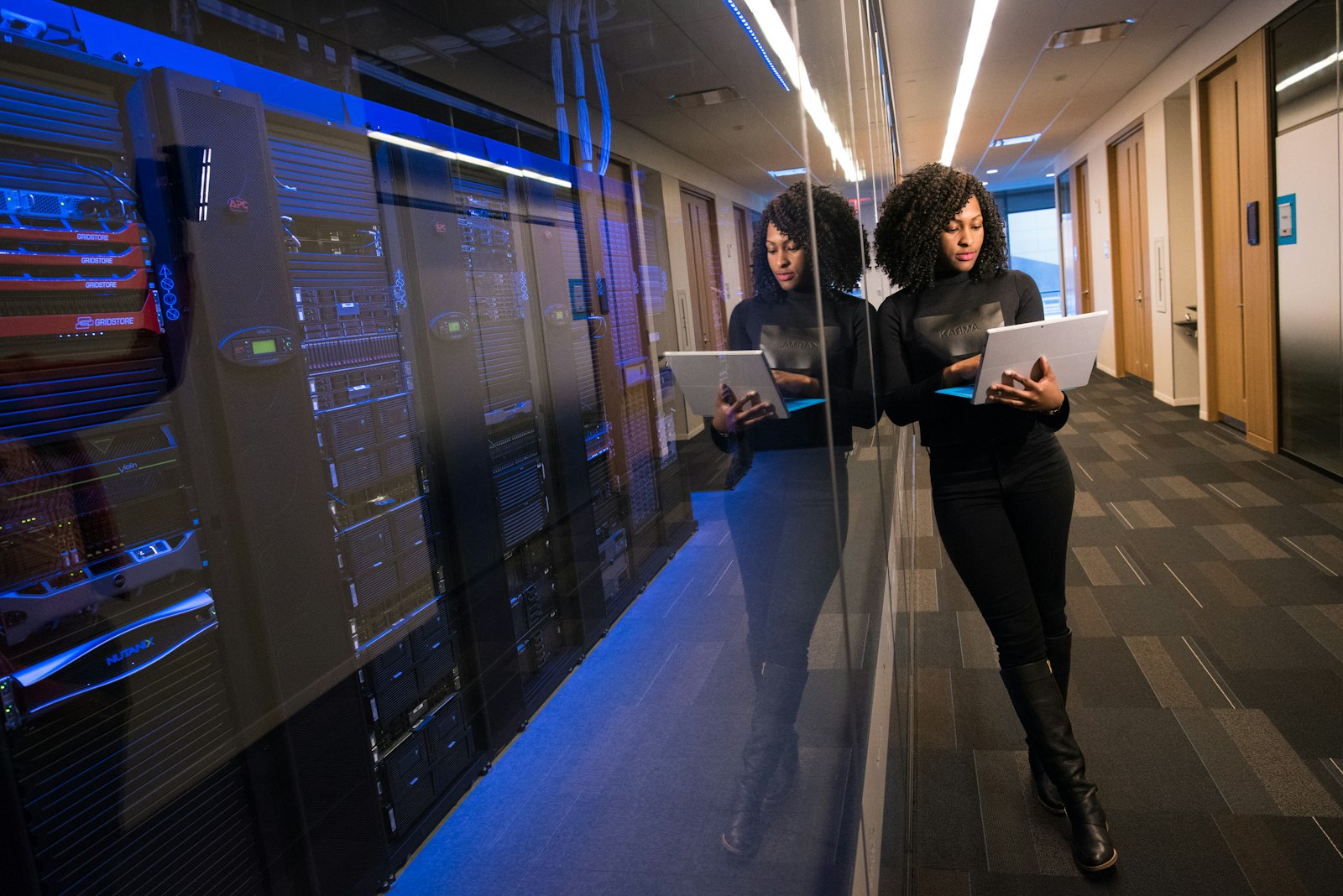 Platform engineer working in a server room
