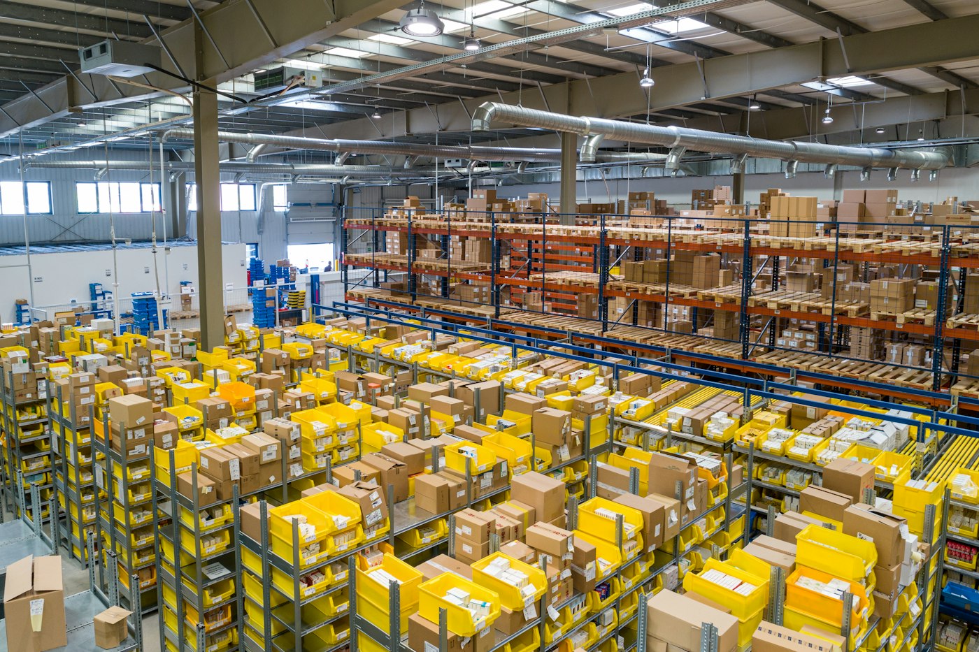 Fulfillment warehouse with packed orders ready to ship